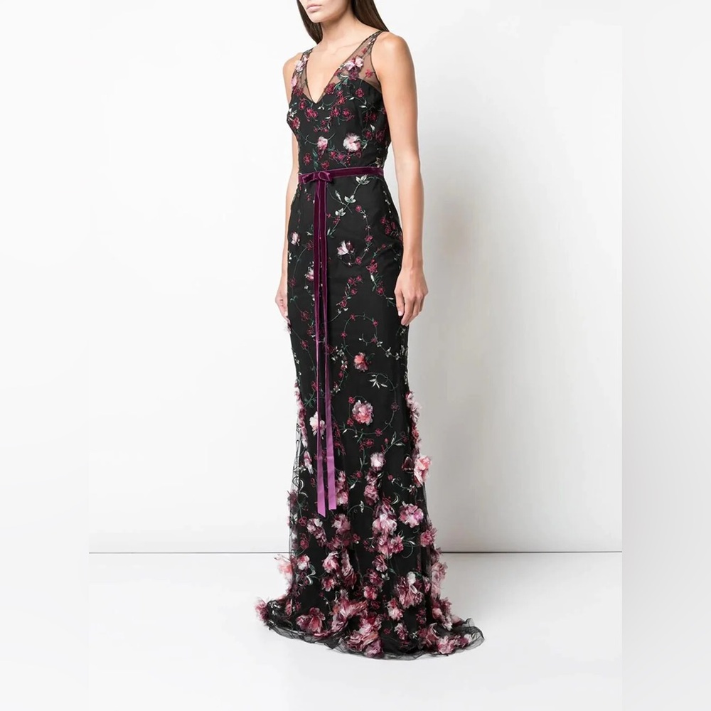 Marchesa Notte 3D Floral High Low Gown
